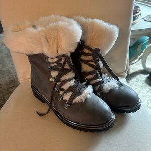 Target Gray and Cream Fur-Lined Winter Boots